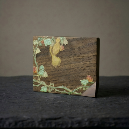 Handcrafted Square Cloisonné Enamel Coaster｜ Black Walnut Wood