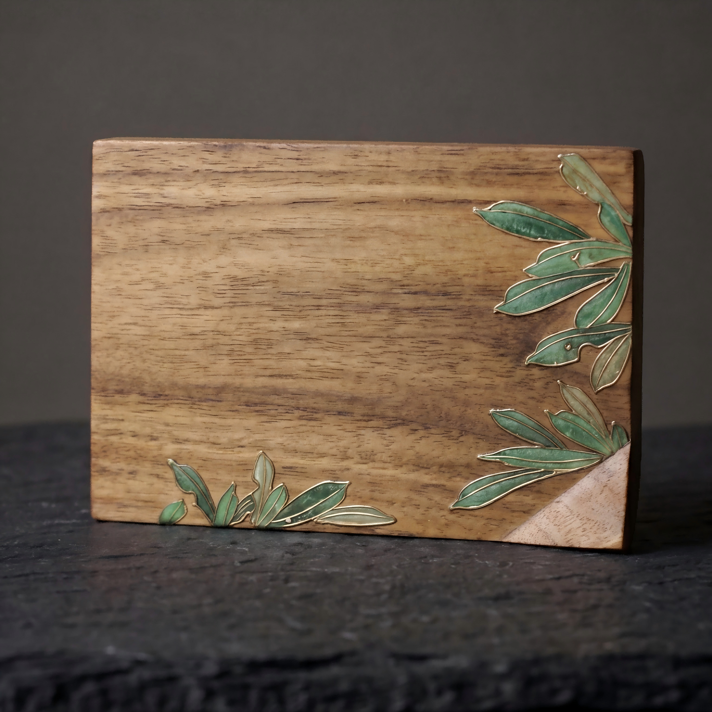 Handcrafted Square Cloisonné Enamel Coaster｜ Black Walnut Wood
