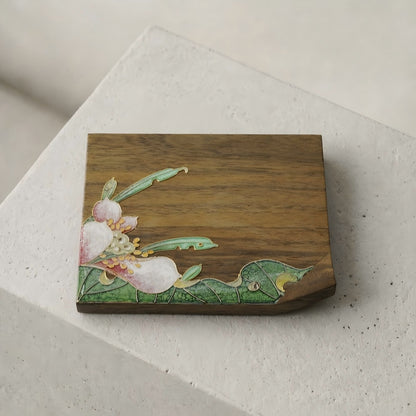 Handcrafted Square Cloisonné Enamel Coaster｜ Black Walnut Wood