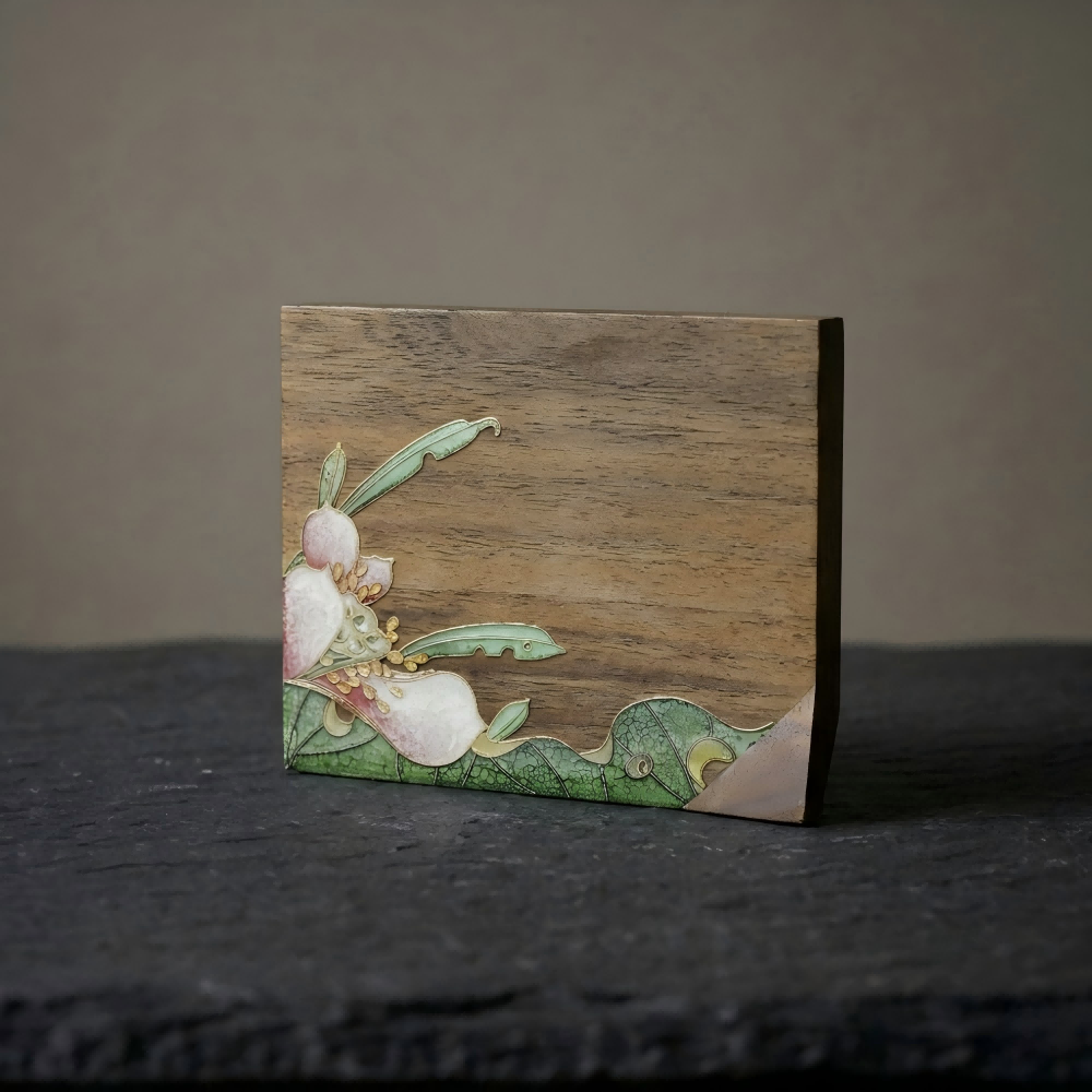 Handcrafted Square Cloisonné Enamel Coaster｜ Black Walnut Wood