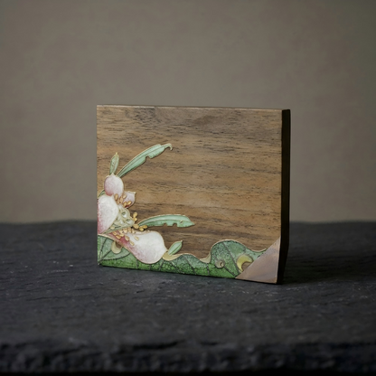 Handcrafted Square Cloisonné Enamel Coaster｜ Black Walnut Wood
