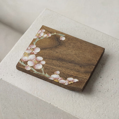 Handcrafted Square Cloisonné Enamel Coaster｜ Black Walnut Wood