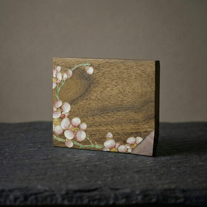 Handcrafted Square Cloisonné Enamel Coaster｜ Black Walnut Wood