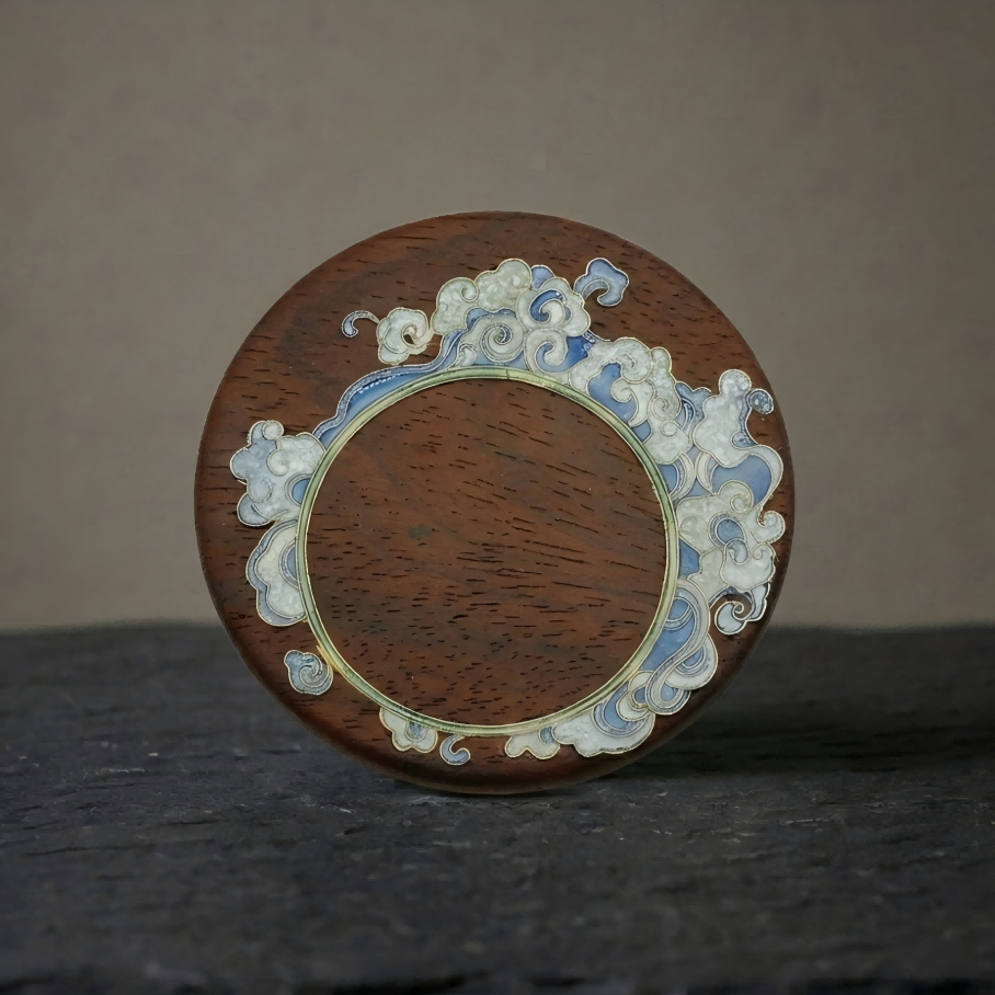 Handcrafted Circular Cloisonné Enamel Coaster ｜Red Sandalwood