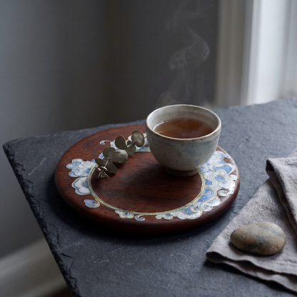 Handcrafted Circular Cloisonné Enamel Coaster ｜Red Sandalwood