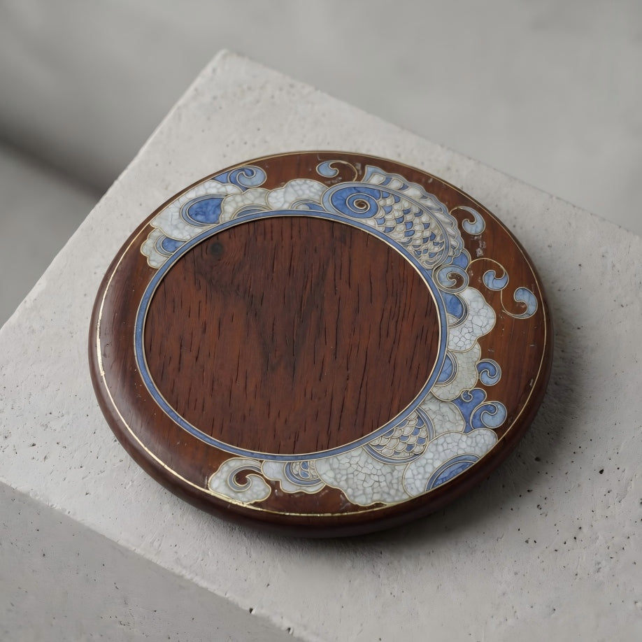 Handcrafted Circular Cloisonné Enamel Coaster ｜Red Sandalwood