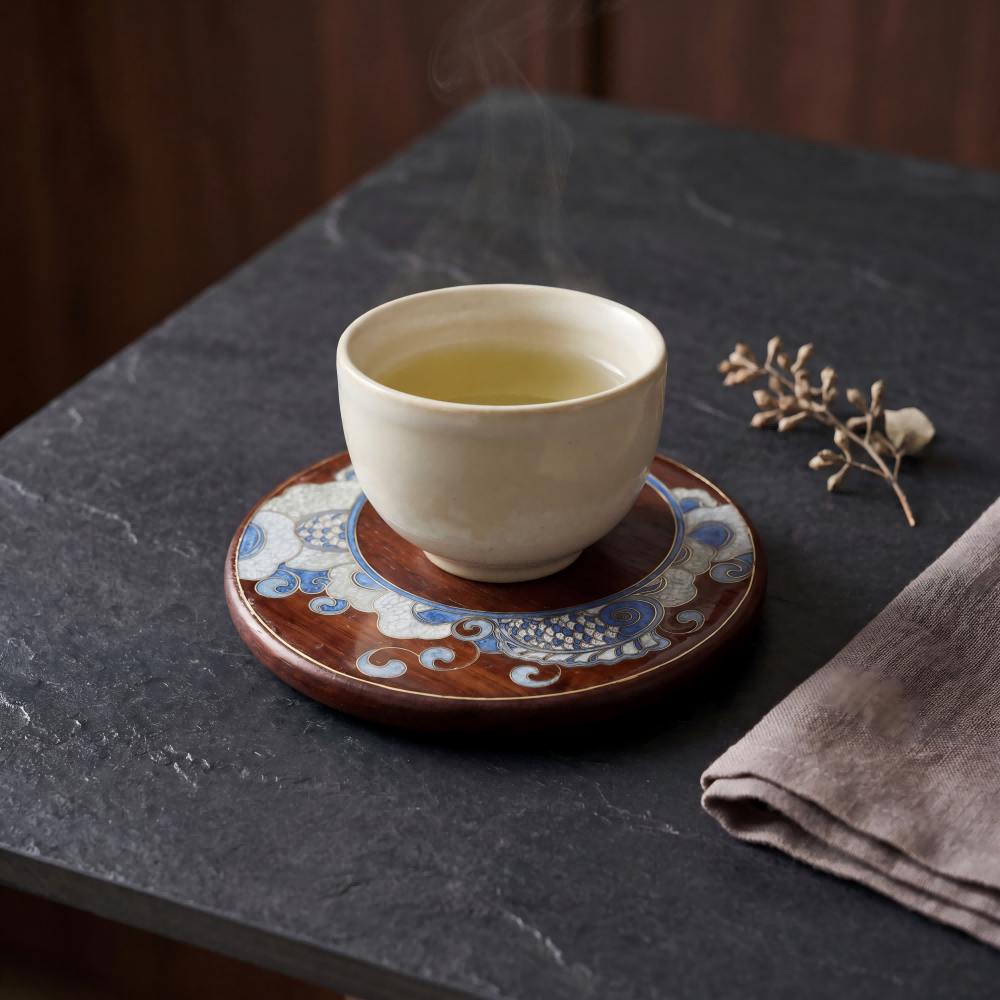 Handcrafted Circular Cloisonné Enamel Coaster ｜Red Sandalwood