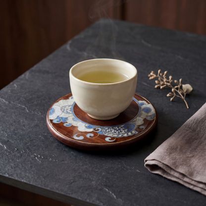 Handcrafted Circular Cloisonné Enamel Coaster ｜Red Sandalwood