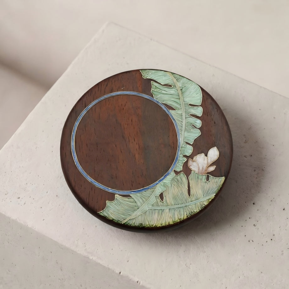 Handcrafted Circular Cloisonné Enamel Coaster ｜Red Sandalwood