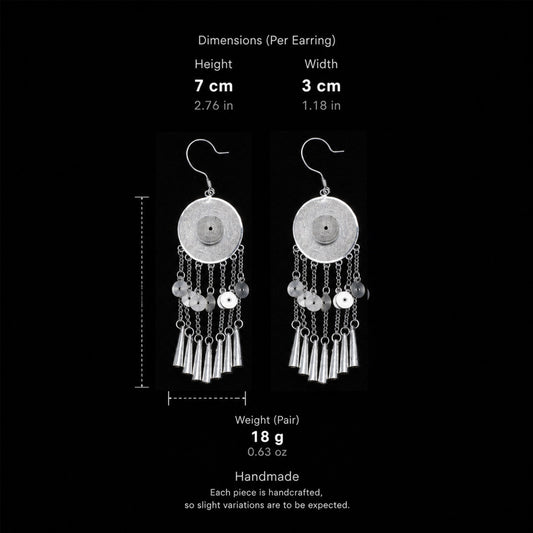 Handcrafted Miao Silver Disc Tassel Earrings – 999 Fine Silver Statement Earrings