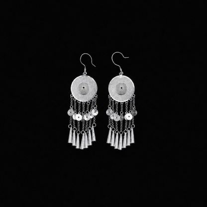 Handcrafted Miao Silver Disc Tassel Earrings – 999 Fine Silver Statement Earrings