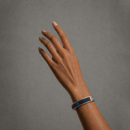 Hand-Embroidered Silver Cuff Bracelet – Traditional Xixiu Artisan Bangle