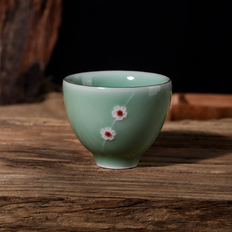 Handcrafted Longquan Celadon Tea Cup – Plum Blossom Kung Fu Teacup