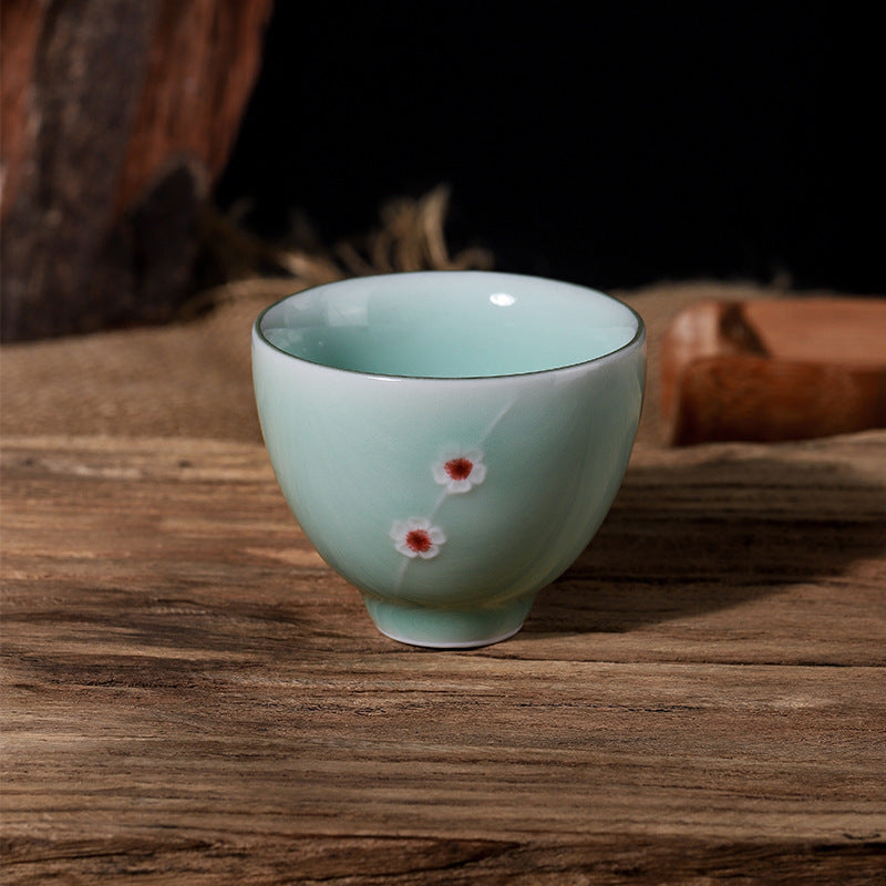 Handcrafted Longquan Celadon Tea Cup – Plum Blossom Kung Fu Teacup