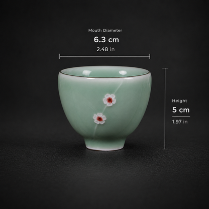Handcrafted Longquan Celadon Tea Cup – Plum Blossom Kung Fu Teacup