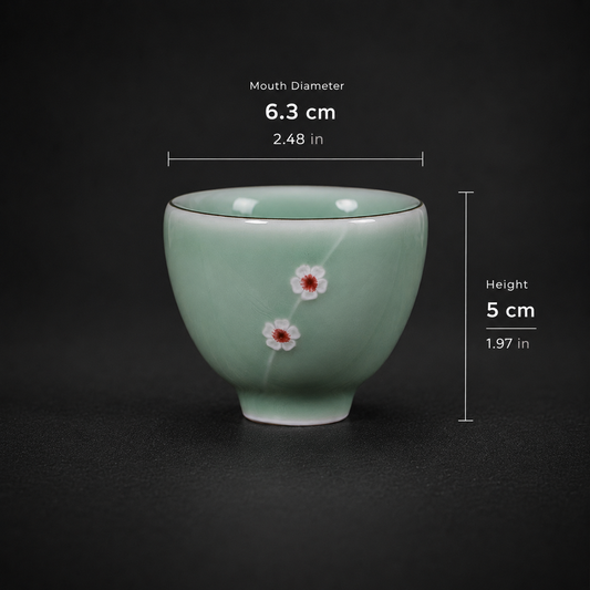 Handcrafted Longquan Celadon Tea Cup – Plum Blossom Kung Fu Teacup