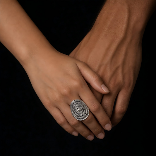 Handcrafted Miao Silver Filigree Ring – 999 Fine Silver Artisan Jewelry