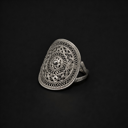 Handcrafted Miao Silver Filigree Ring – 999 Fine Silver Artisan Jewelry