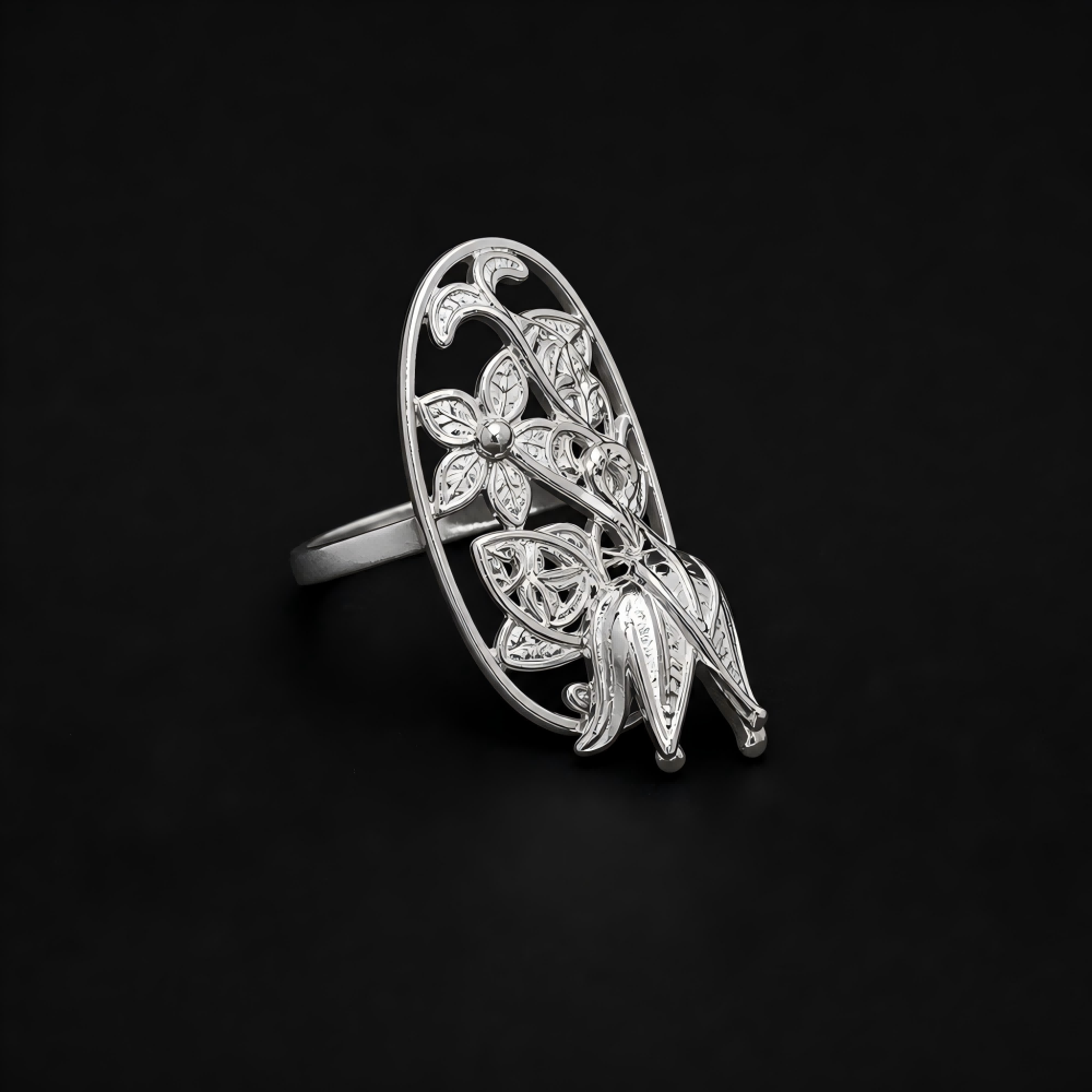 Handcrafted Miao Silver Floral Ring – 999 Fine Silver Artisan Jewelry