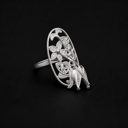 Handcrafted Miao Silver Floral Ring – 999 Fine Silver Artisan Jewelry