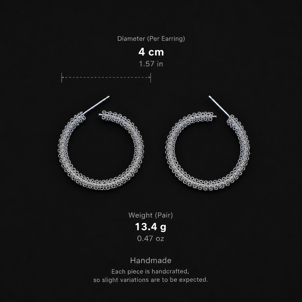 Handcrafted Miao Silver Hoop Earrings – 999 Fine Silver Filigree Hoops