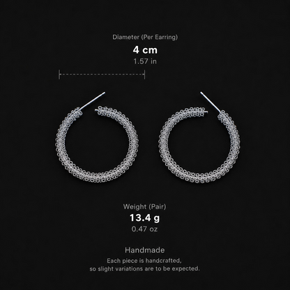 Handcrafted Miao Silver Hoop Earrings – 999 Fine Silver Filigree Hoops