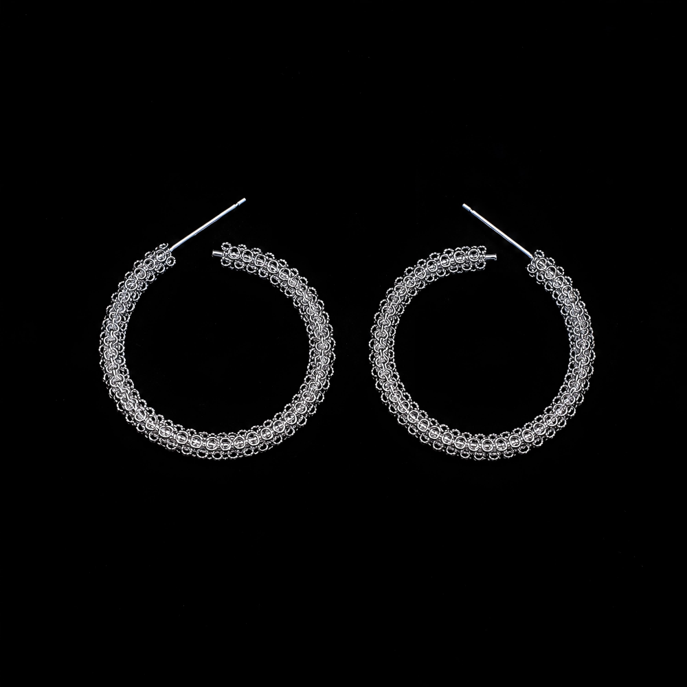 Handcrafted Miao Silver Hoop Earrings – 999 Fine Silver Filigree Hoops