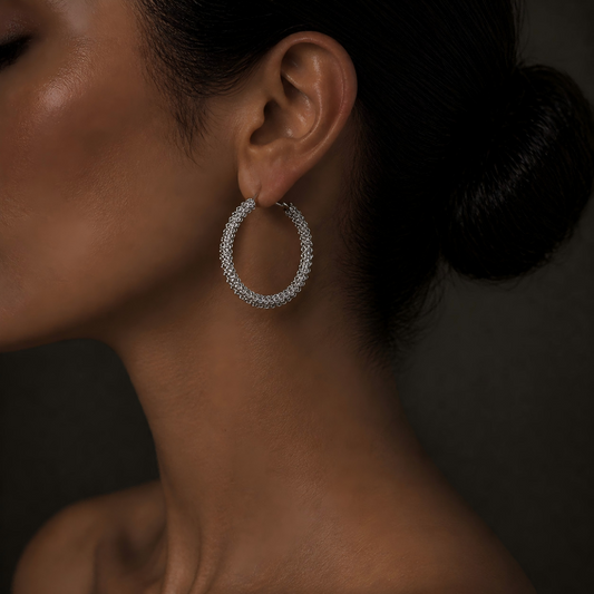 Handcrafted Miao Silver Hoop Earrings – 999 Fine Silver Filigree Hoops