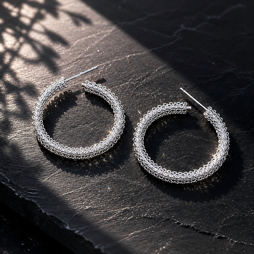 Handcrafted Miao Silver Hoop Earrings – 999 Fine Silver Filigree Hoops