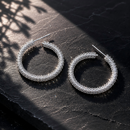 Handcrafted Miao Silver Hoop Earrings – 999 Fine Silver Filigree Hoops