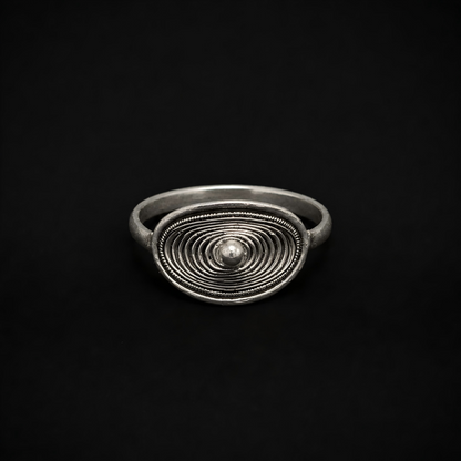 Handcrafted Miao Silver Oval Filigree Ring – 999 Fine Silver Adjustable Ring