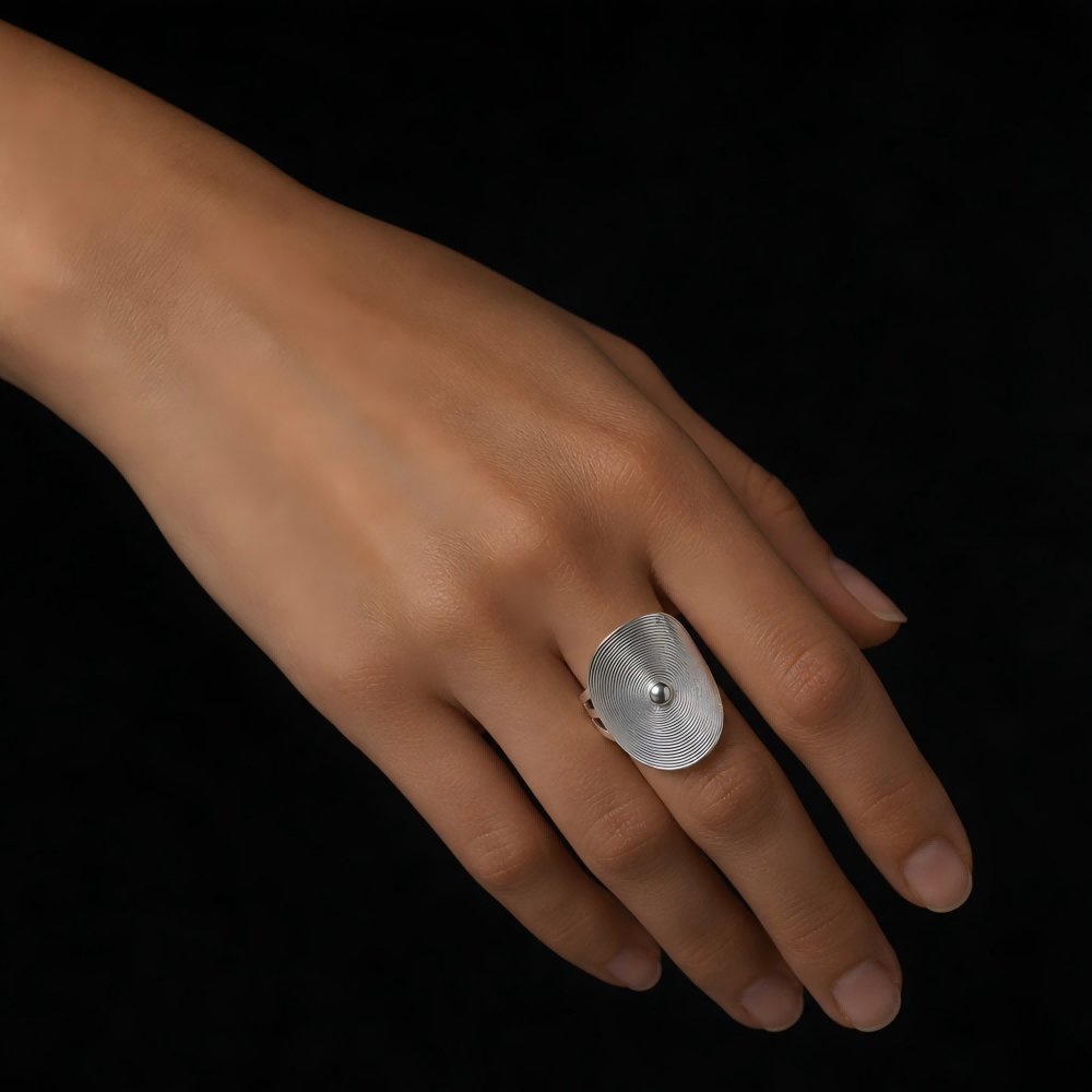 Handcrafted Miao Silver Ripple Ring – 999 Fine Silver Filigree Jewelry