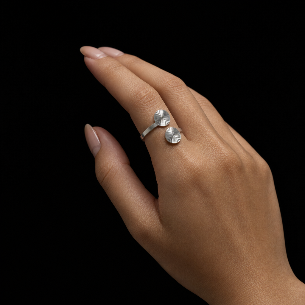 Handcrafted Miao Silver Double Spiral Ring – 999 Fine Silver Adjustable Ring