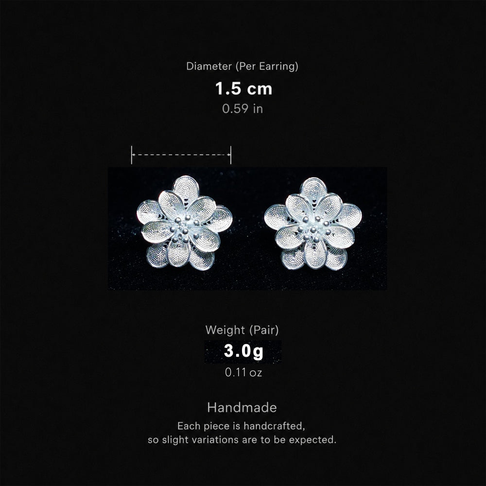 Handcrafted Miao Silver Floral Stud Earrings – 999 Fine Silver Flower Jewelry