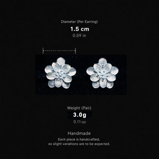 Handcrafted Miao Silver Floral Stud Earrings – 999 Fine Silver Flower Jewelry