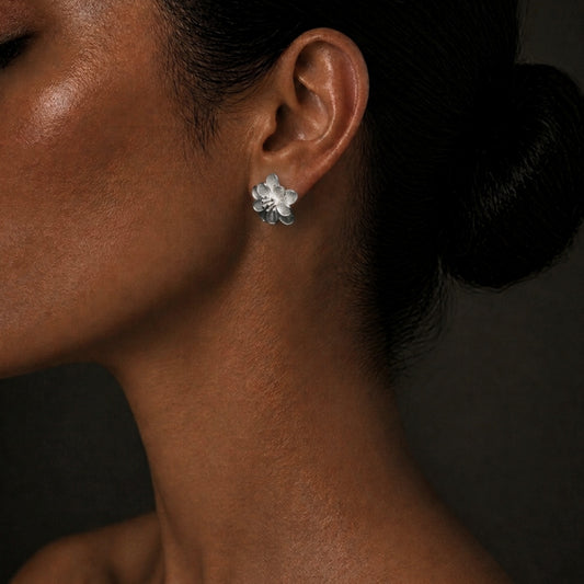 Handcrafted Miao Silver Floral Stud Earrings – 999 Fine Silver Flower Jewelry