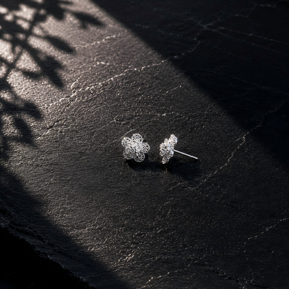 Handcrafted Miao Silver Flower Stud Earrings – 999 Fine Silver Filigree Jewelry