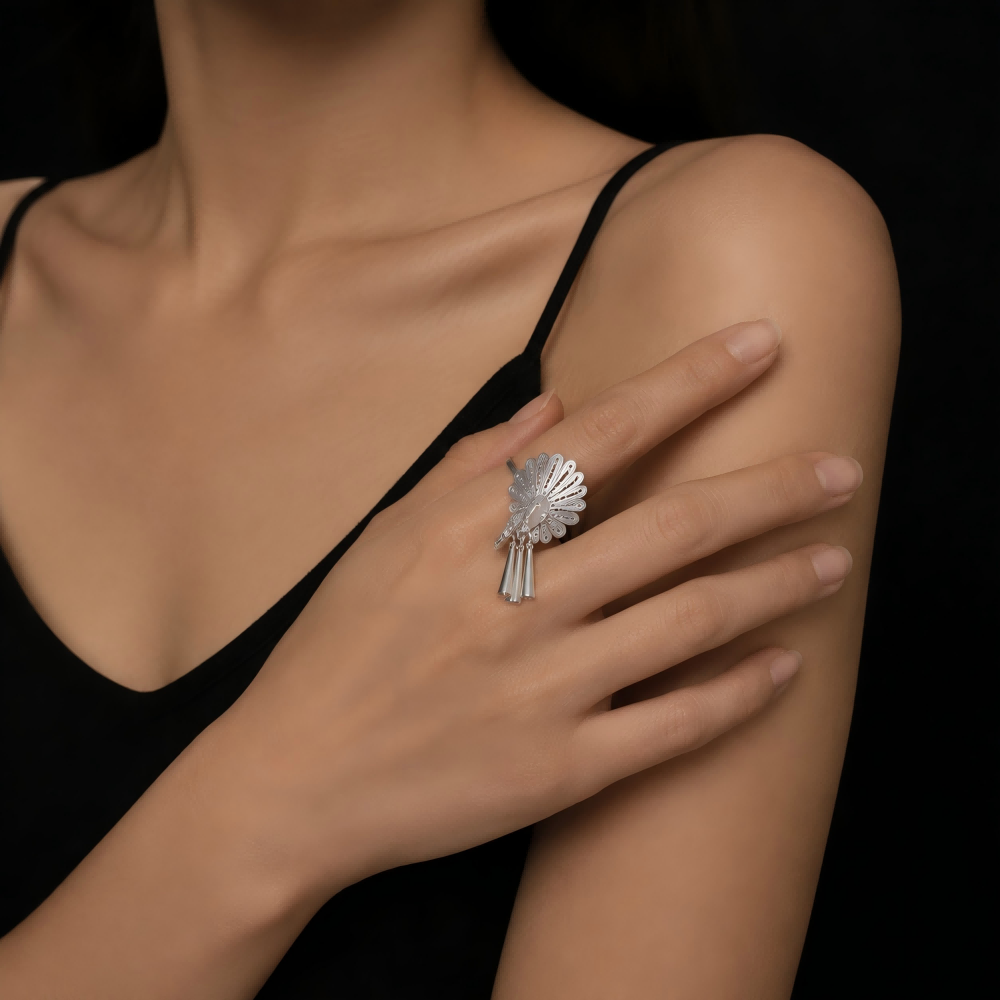 Handcrafted Miao Silver Peacock Ring – 999 Fine Silver Artisan Jewelry