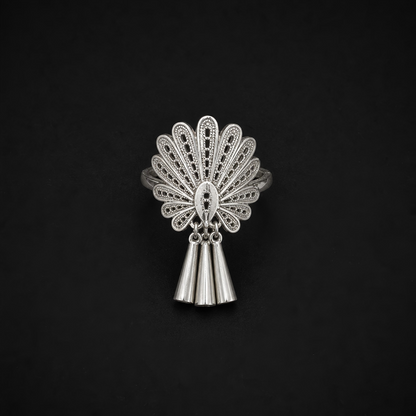 Handcrafted Miao Silver Peacock Ring – 999 Fine Silver Artisan Jewelry
