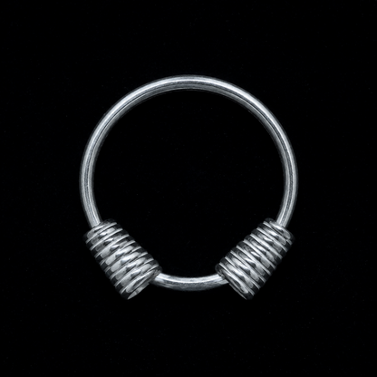 Miao silver spiral bracelet: Round bracelet with coiled ends on black