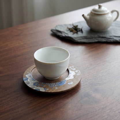 Handcrafted Circular Cloisonné Enamel Coaster ｜Black Walnut Wood