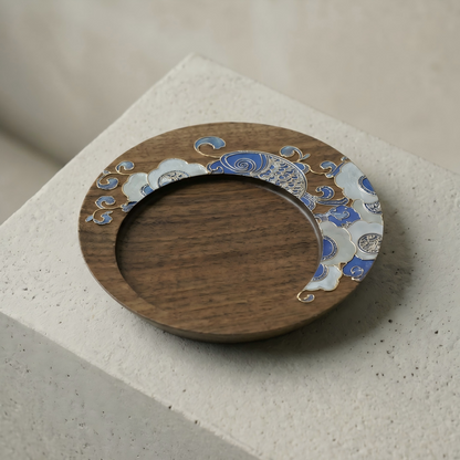 Handcrafted Circular Cloisonné Enamel Coaster ｜Black Walnut Wood