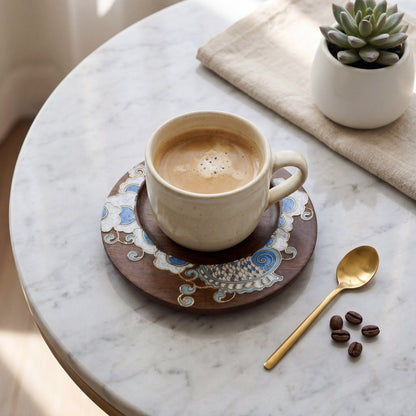 Handcrafted Circular Cloisonné Enamel Coaster ｜Black Walnut Wood