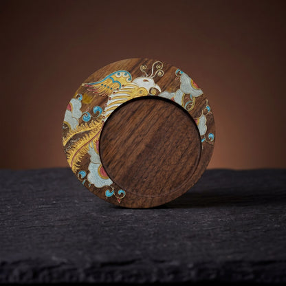 Handcrafted Circular Cloisonné Enamel Coaster ｜Black Walnut Wood