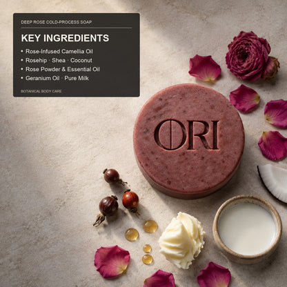 Rose milled soap bar: With an ingredient information panel