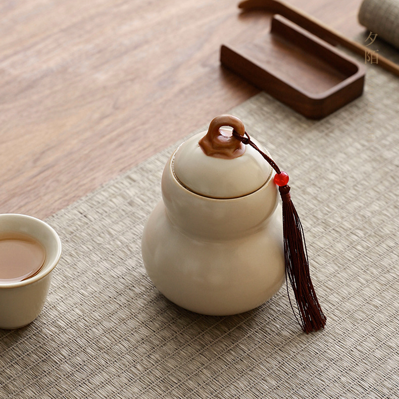 Ru Kiln Gourd Ceramic Storage Jar Gift Set – Handcrafted Tea & Spice Containers