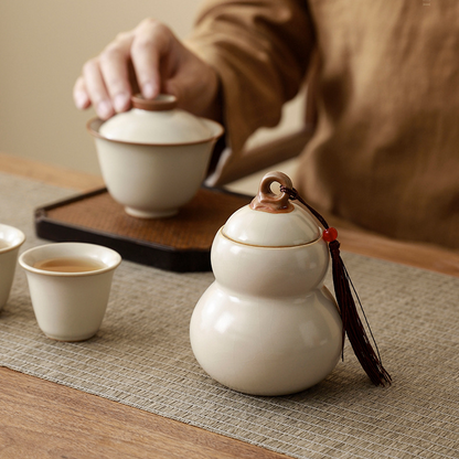 Ru Kiln Gourd Ceramic Storage Jar Gift Set – Handcrafted Tea & Spice Containers