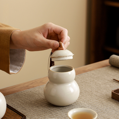 Ru Kiln Gourd Ceramic Storage Jar Gift Set – Handcrafted Tea & Spice Containers