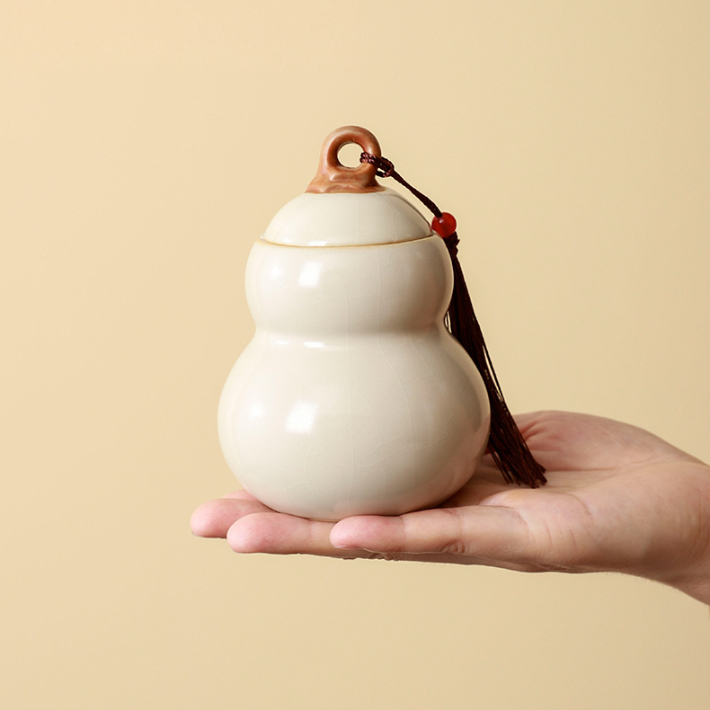 Ru Kiln Gourd Ceramic Storage Jar Gift Set – Handcrafted Tea & Spice Containers