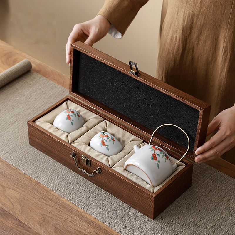 Ru Kiln Persimmon Tea Set – Handcrafted Ceramic Teapot & Cups Set